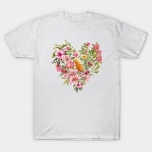 Floral Heart with Bird T-Shirt